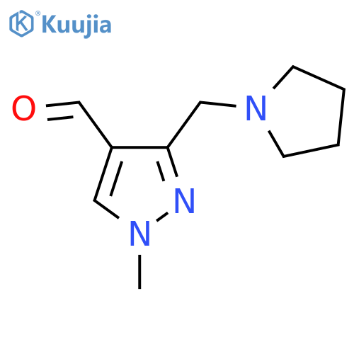 1-methyl-3-[(pyrrolidin-1-yl)methyl]-1H-pyrazole-4-carbaldehyde structure
