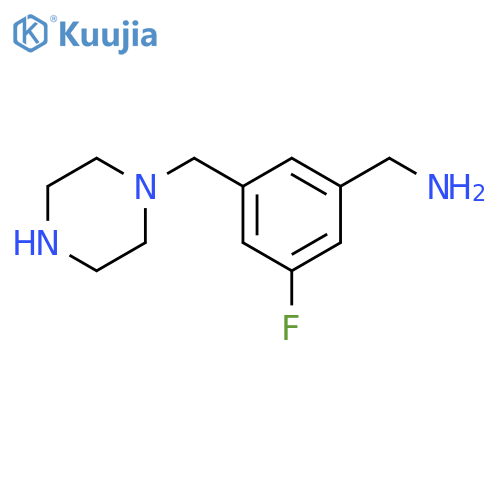 Benzenemethanamine, 3-fluoro-5-(1-piperazinylmethyl)- structure