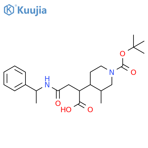 2-{1-[(Tert-butoxy)carbonyl]-3-methylpiperidin-4-yl}-3-[(1-phenylethyl)carbamoyl]propanoic acid structure