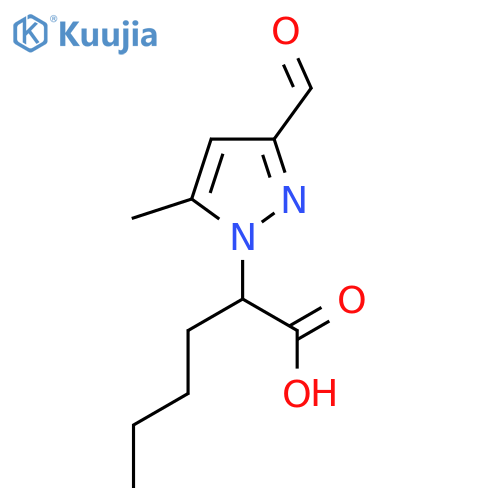 2-(3-formyl-5-methyl-1H-pyrazol-1-yl)hexanoic acid structure