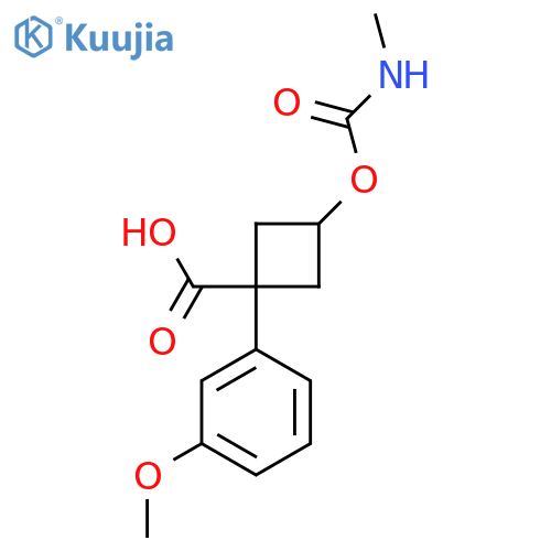 (1S,3s)-1-(3-methoxyphenyl)-3-[(methylcarbamoyl)oxy]cyclobutane-1-carboxylic acid structure