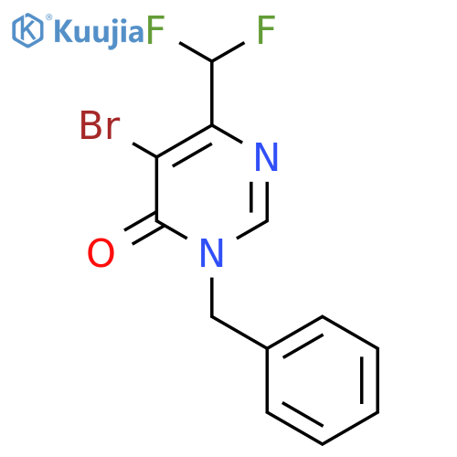 3-benzyl-5-bromo-6-(difluoromethyl)-3,4-dihydropyrimidin-4-one structure