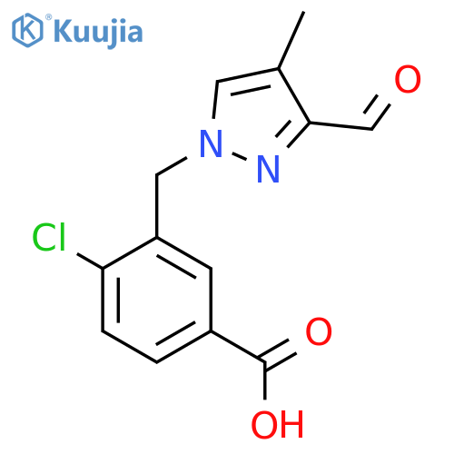 4-chloro-3-[(3-formyl-4-methyl-1H-pyrazol-1-yl)methyl]benzoic acid structure