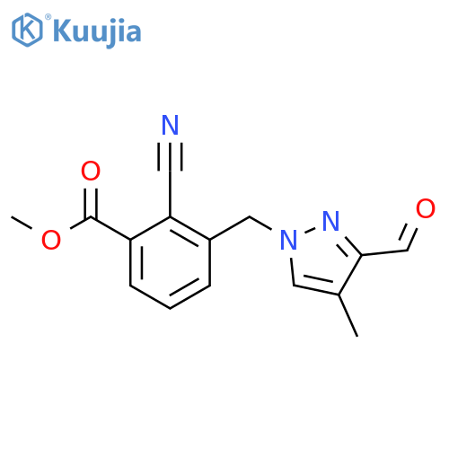 methyl 2-cyano-3-[(3-formyl-4-methyl-1H-pyrazol-1-yl)methyl]benzoate structure