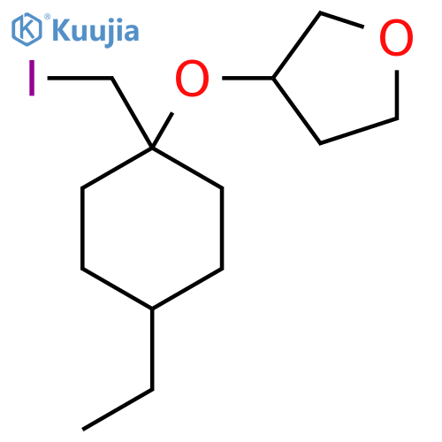 3-{4-ethyl-1-(iodomethyl)cyclohexyloxy}oxolane structure