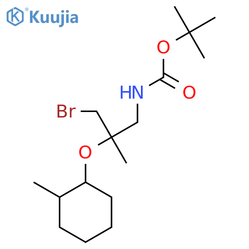 tert-butyl N-{3-bromo-2-methyl-2-(2-methylcyclohexyl)oxypropyl}carbamate structure