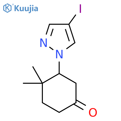 3-(4-iodo-1H-pyrazol-1-yl)-4,4-dimethylcyclohexan-1-one structure