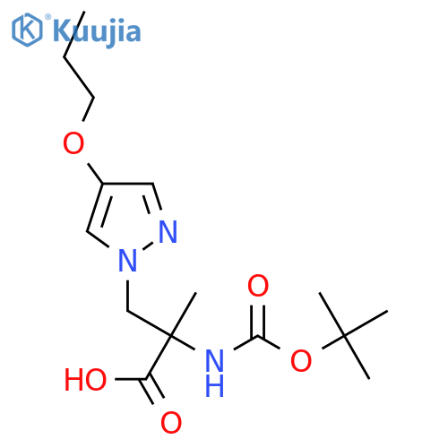 2-{(tert-butoxy)carbonylamino}-2-methyl-3-(4-propoxy-1H-pyrazol-1-yl)propanoic acid structure