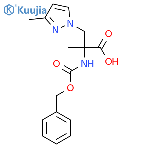 2-{(benzyloxy)carbonylamino}-2-methyl-3-(3-methyl-1H-pyrazol-1-yl)propanoic acid structure