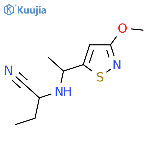 2-{1-(3-methoxy-1,2-thiazol-5-yl)ethylamino}butanenitrile structure
