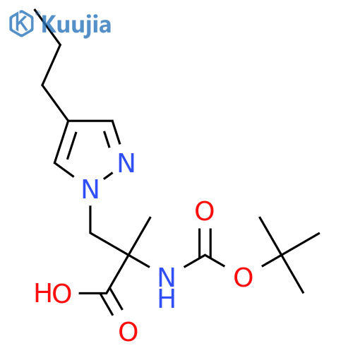 2-{(tert-butoxy)carbonylamino}-2-methyl-3-(4-propyl-1H-pyrazol-1-yl)propanoic acid structure