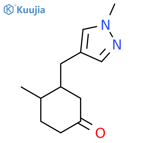 4-methyl-3-[(1-methyl-1H-pyrazol-4-yl)methyl]cyclohexan-1-one structure