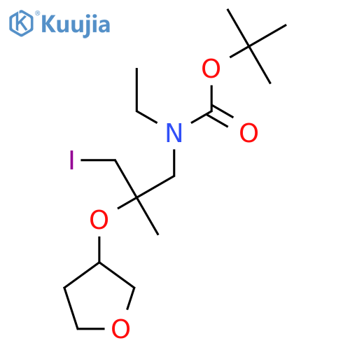 tert-butyl N-ethyl-N-3-iodo-2-methyl-2-(oxolan-3-yloxy)propylcarbamate structure