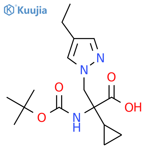 2-{(tert-butoxy)carbonylamino}-2-cyclopropyl-3-(4-ethyl-1H-pyrazol-1-yl)propanoic acid structure