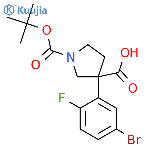 3-(5-bromo-2-fluorophenyl)-1-(tert-butoxy)carbonylpyrrolidine-3-carboxylic acid structure