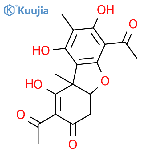 2,6-diacetyl-1,7,9-trihydroxy-8,9b-dimethyl-4a,9b-dihydrodibenzo[b,d]furan-3(4H)-one structure