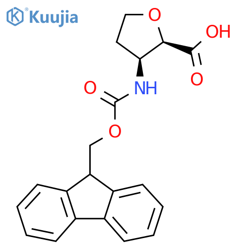 (2R,3S)-3-((((9H-Fluoren-9-yl)methoxy)carbonyl)amino)tetrahydrofuran-2-carboxylic acid structure