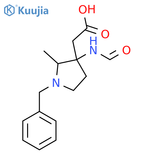 2-(1-benzyl-3-formamido-2-methylpyrrolidin-3-yl)acetic acid structure