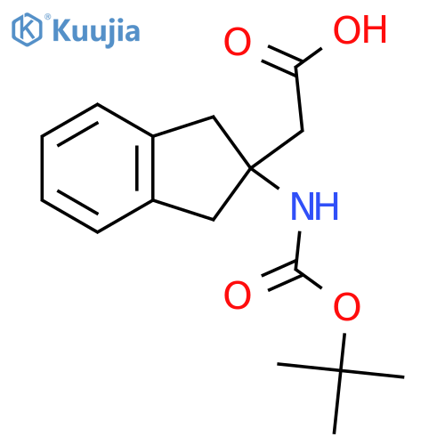 2-(2-{(tert-butoxy)carbonylamino}-2,3-dihydro-1H-inden-2-yl)acetic acid structure