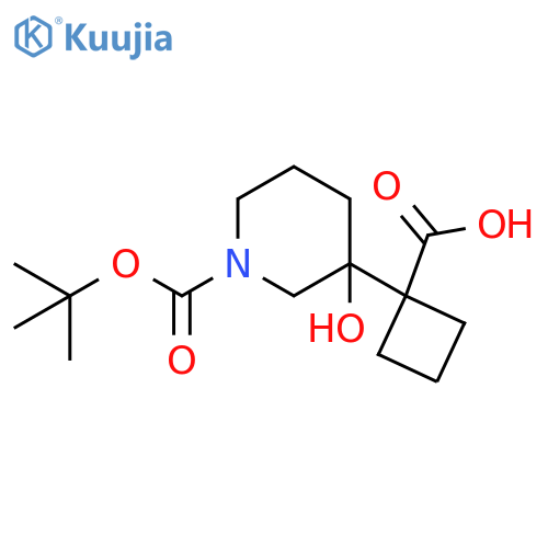 1-{1-(tert-butoxy)carbonyl-3-hydroxypiperidin-3-yl}cyclobutane-1-carboxylic acid structure