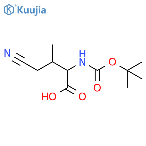 2-{(tert-butoxy)carbonylamino}-4-cyano-3-methylbutanoic acid structure