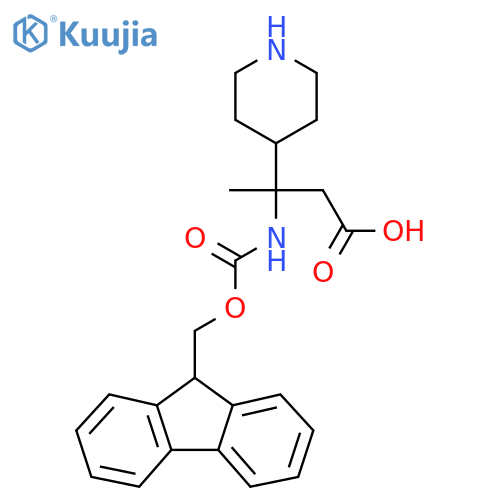 3-({(9H-fluoren-9-yl)methoxycarbonyl}amino)-3-(piperidin-4-yl)butanoic acid structure
