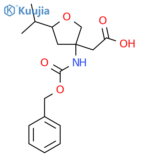 2-(3-{(benzyloxy)carbonylamino}-5-(propan-2-yl)oxolan-3-yl)acetic acid structure