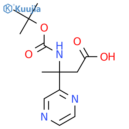 3-{(tert-butoxy)carbonylamino}-3-(pyrazin-2-yl)butanoic acid structure