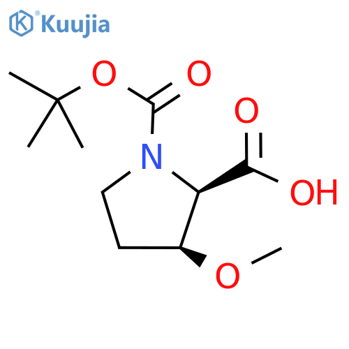 (2R,3S)-1-[(tert-Butoxy)carbonyl]-3-methoxypyrrolidine-2-carboxylic acid structure