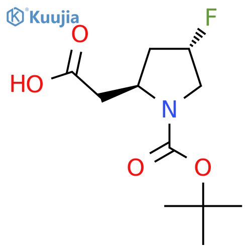 2-(2S,4S)-1-(tert-butoxy)carbonyl-4-fluoropyrrolidin-2-ylacetic acid structure