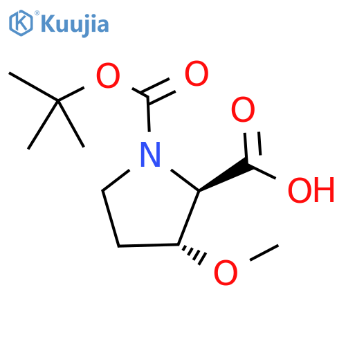 (2R,3R)-1-[(tert-butoxy)carbonyl]-3-methoxypyrrolidine-2-carboxylic acid structure