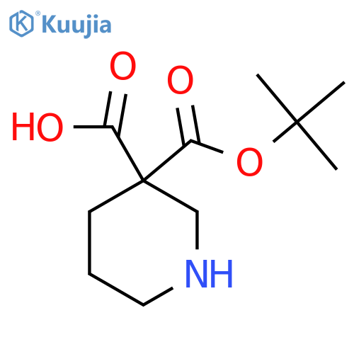 3-(tert-butoxy)carbonylpiperidine-3-carboxylic acid structure