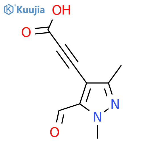 3-(5-formyl-1,3-dimethyl-1H-pyrazol-4-yl)prop-2-ynoic acid structure