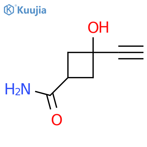 3-ethynyl-3-hydroxycyclobutane-1-carboxamide structure