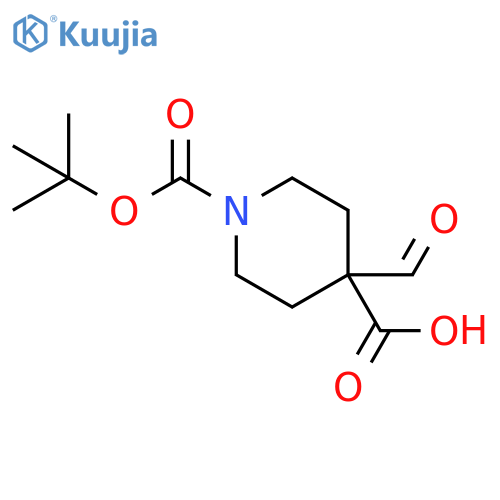 1-(tert-butoxy)carbonyl-4-formylpiperidine-4-carboxylic acid structure