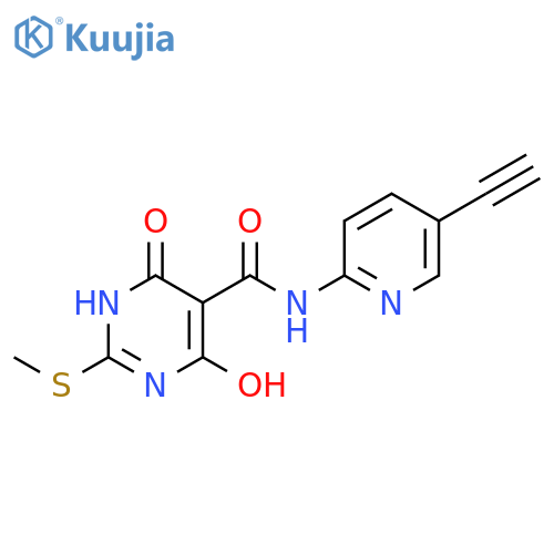 N-(5-ethynyl-2-pyridyl)-4,6-dihydroxy-2-methylsulfanyl-pyrimidine-5-carboxamide structure