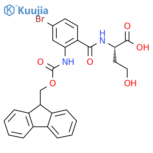 (2S)-2-{4-bromo-2-({(9H-fluoren-9-yl)methoxycarbonyl}amino)phenylformamido}-4-hydroxybutanoic acid structure