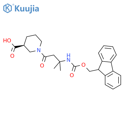 (3S)-1-3-({(9H-fluoren-9-yl)methoxycarbonyl}amino)-3-methylbutanoylpiperidine-3-carboxylic acid structure