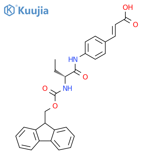 3-{4-(2R)-2-({(9H-fluoren-9-yl)methoxycarbonyl}amino)butanamidophenyl}prop-2-enoic acid structure