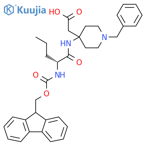 2-{1-benzyl-4-(2R)-2-({(9H-fluoren-9-yl)methoxycarbonyl}amino)pentanamidopiperidin-4-yl}acetic acid structure