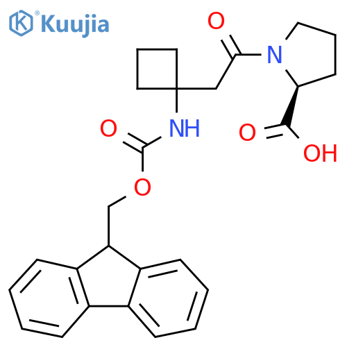 (2S)-1-{2-1-({(9H-fluoren-9-yl)methoxycarbonyl}amino)cyclobutylacetyl}pyrrolidine-2-carboxylic acid structure