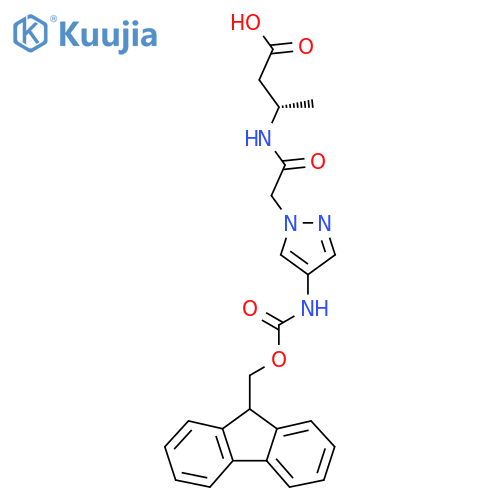 (3S)-3-{2-4-({(9H-fluoren-9-yl)methoxycarbonyl}amino)-1H-pyrazol-1-ylacetamido}butanoic acid structure