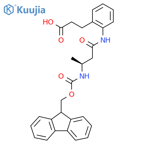 3-{2-(3S)-3-({(9H-fluoren-9-yl)methoxycarbonyl}amino)butanamidophenyl}propanoic acid structure
