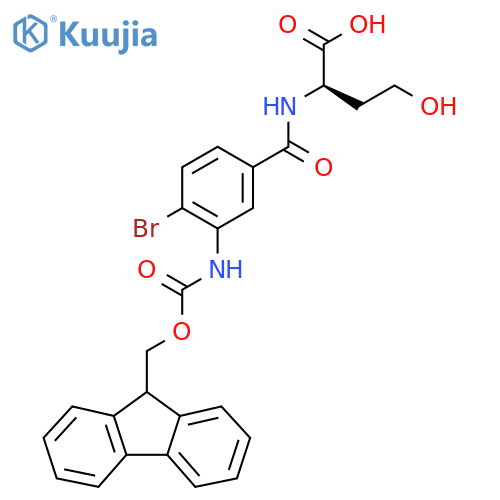 (2R)-2-{4-bromo-3-({(9H-fluoren-9-yl)methoxycarbonyl}amino)phenylformamido}-4-hydroxybutanoic acid structure