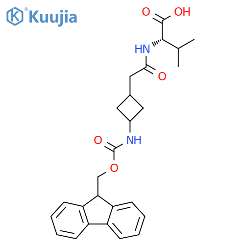 (2S)-2-{2-3-({(9H-fluoren-9-yl)methoxycarbonyl}amino)cyclobutylacetamido}-3-methylbutanoic acid structure
