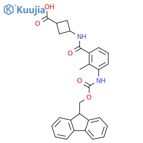 (1r,3r)-3-3-({(9H-fluoren-9-yl)methoxycarbonyl}amino)-2-methylbenzamidocyclobutane-1-carboxylic acid structure