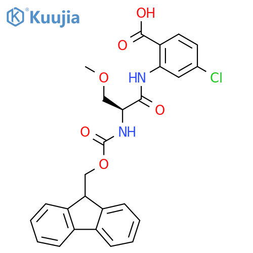 4-chloro-2-(2S)-2-({(9H-fluoren-9-yl)methoxycarbonyl}amino)-3-methoxypropanamidobenzoic acid structure