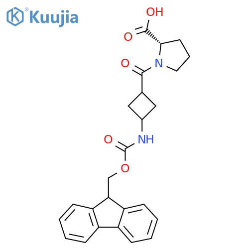 (2S)-1-3-({(9H-fluoren-9-yl)methoxycarbonyl}amino)cyclobutanecarbonylpyrrolidine-2-carboxylic acid structure