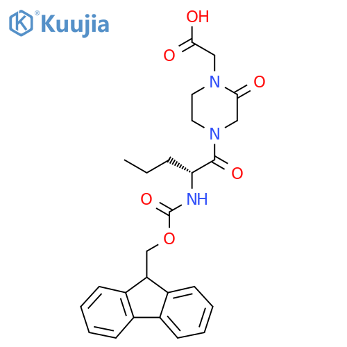 2-{4-(2R)-2-({(9H-fluoren-9-yl)methoxycarbonyl}amino)pentanoyl-2-oxopiperazin-1-yl}acetic acid structure