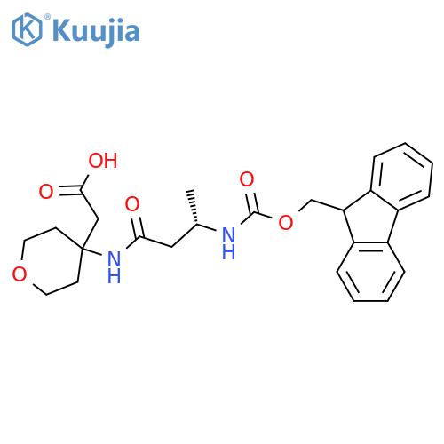 2-{4-[(3S)-3-({[(9H-fluoren-9-yl)methoxy]carbonyl}amino)butanamido]oxan-4-yl}acetic acid structure